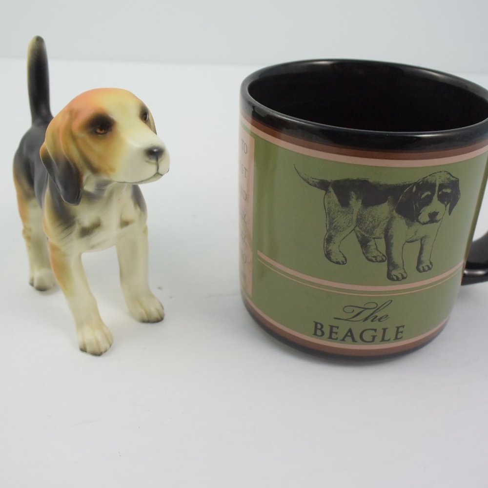 Vintage Beagle Dog Ceramic Figurine & Russ Berrie Beagle Mug